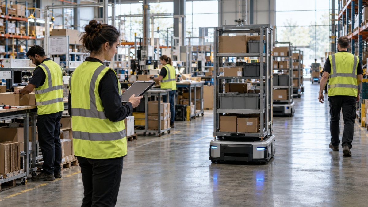 Gambar ilustrasi buatan AI: Amazon Dilaporkan Kerahkan 1 Juta Robot dan Dampaknya bagi Kerja Manusia