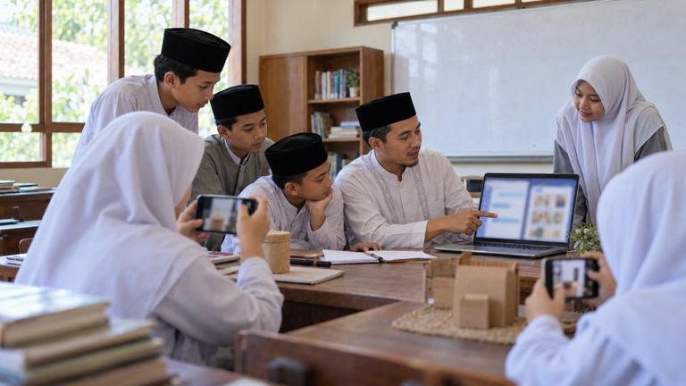 Gambar ilustrasi buatan AI: Santri Kramatmulya Diajari AI dan Digital Marketing